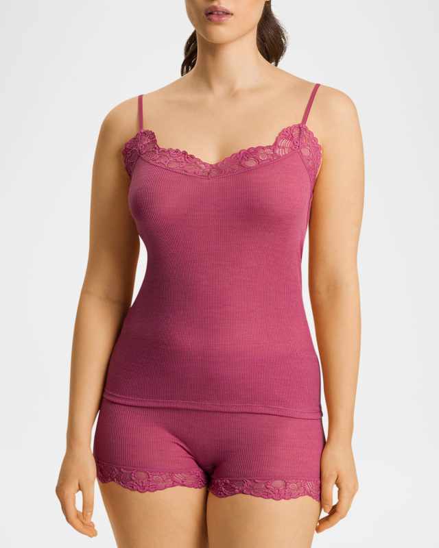 Ribbed Lace-Trim Woolen Cami